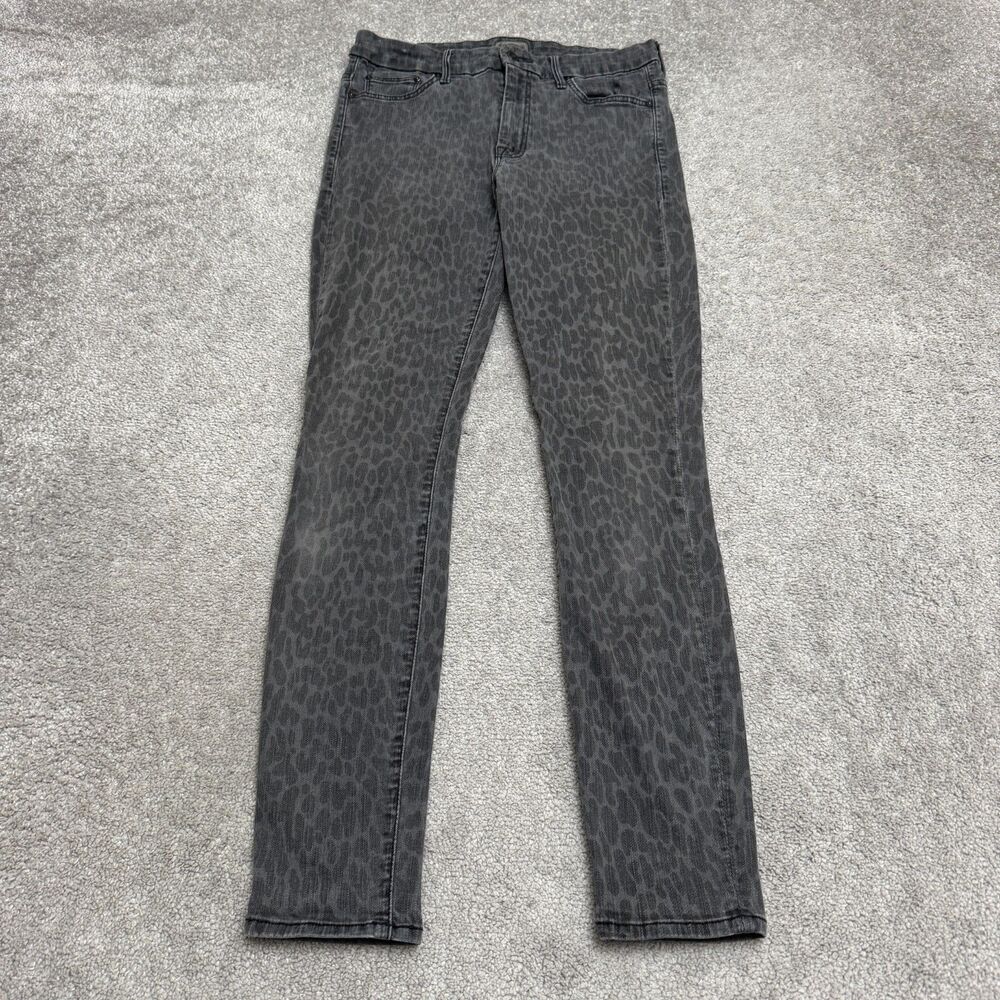 MOTHER High Waisted Looker Jeans Womens 30 Gray Bad Cat Leopard Print Zip Fly